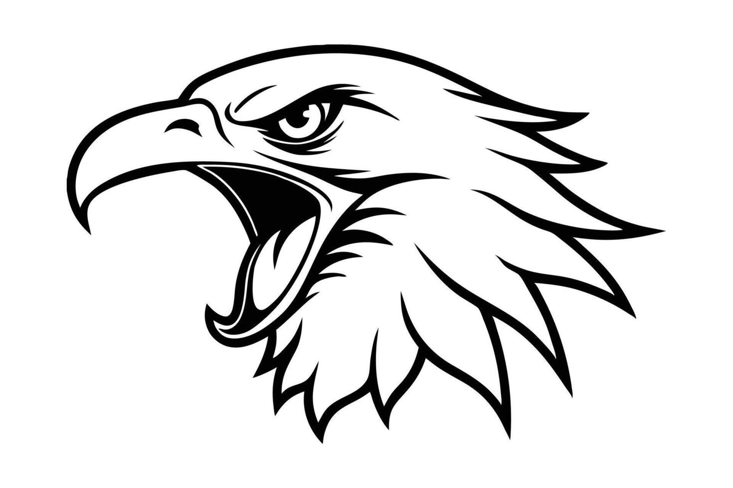 Line art illustration of an eagle face screaming vector