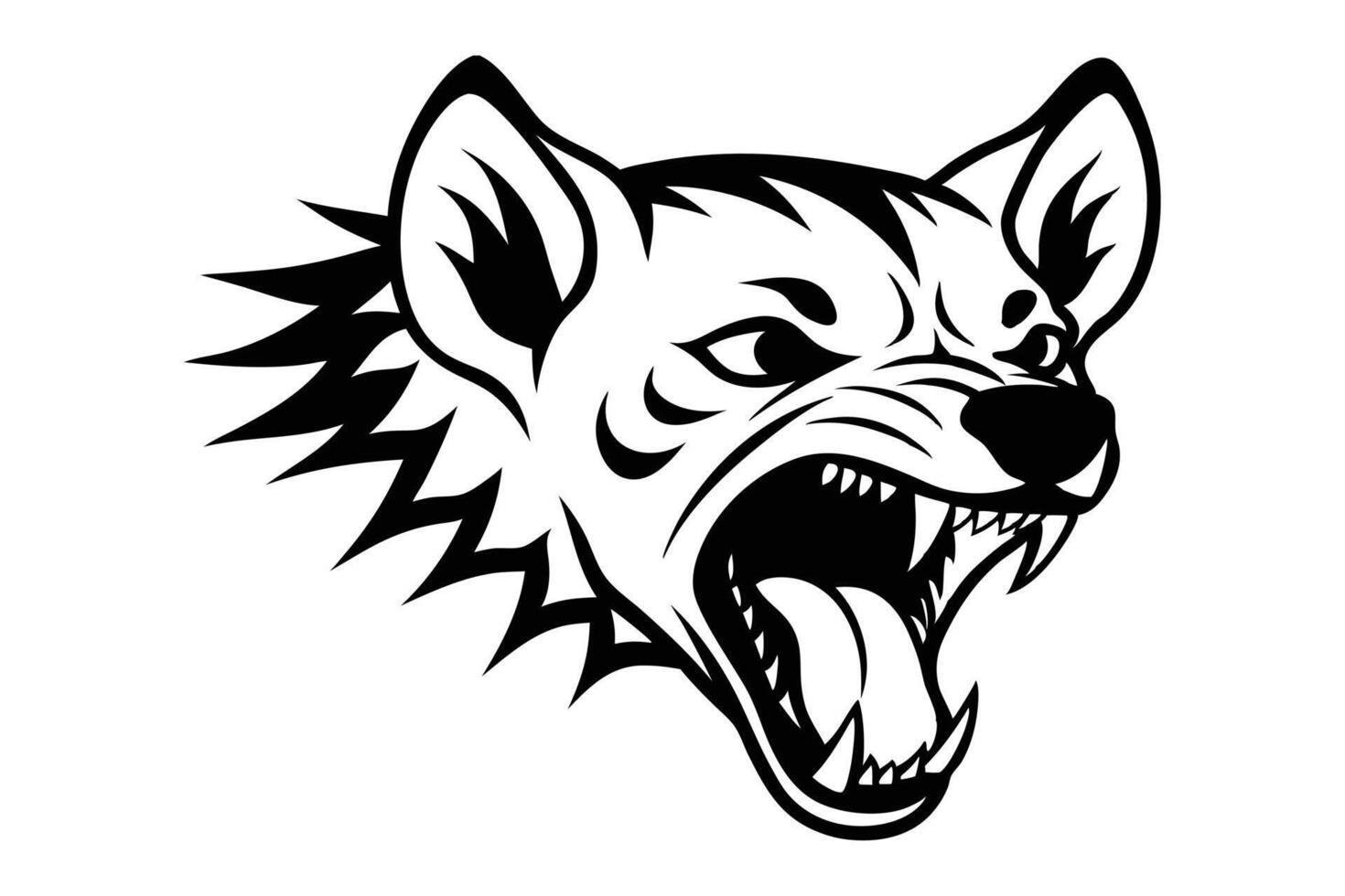 Line art illustration of a hyena face screaming style vector