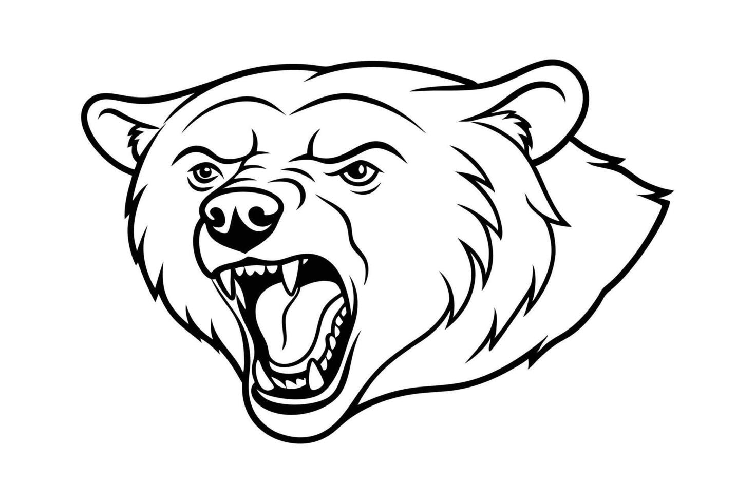 Line art illustration of a bear face screaming style vector