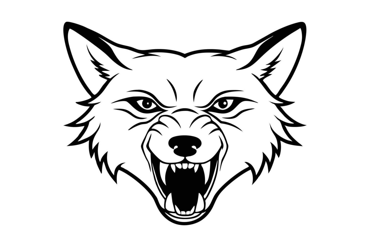 Line art illustration of a wolf face screaming vector