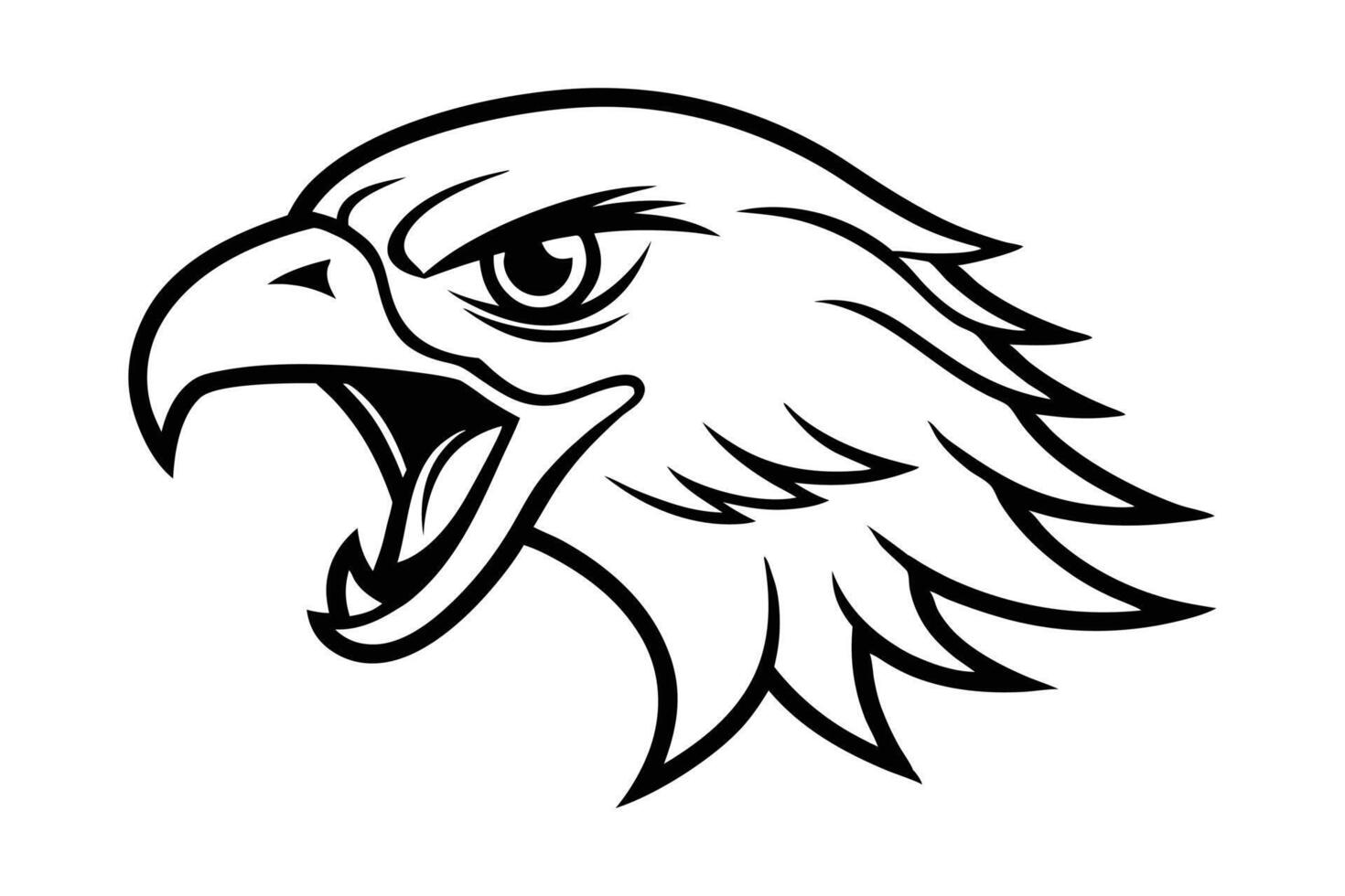 Line art illustration of a hawk face screaming vector