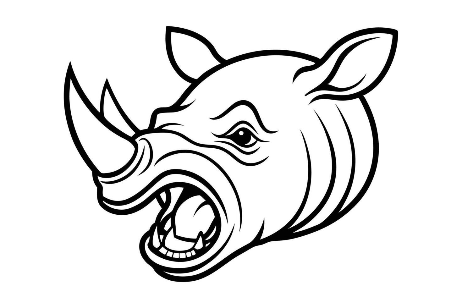 Line art illustration of a rhinoceros face screaming vector