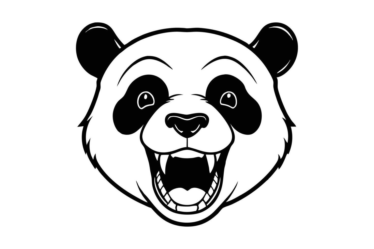 Line art illustration of a panda face screaming vector
