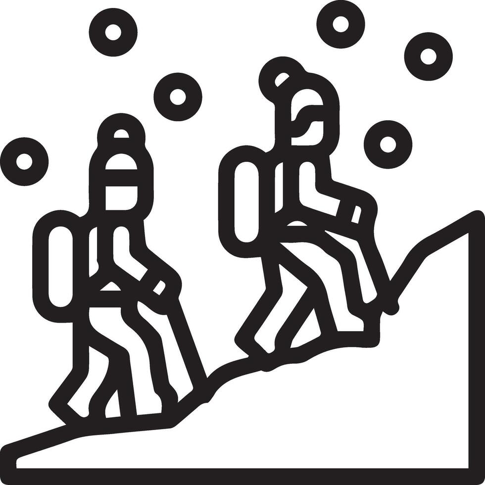 Two people are hiking on a mountain with snow vector