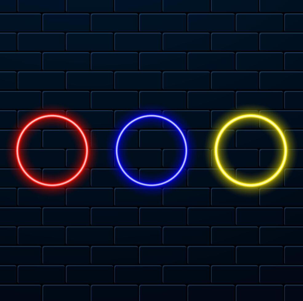 Bright neon red circle isolated on black background. Round electric pink light frame. Geometric fashion design illustration. Empty Minimal Ring Art Decoration vector