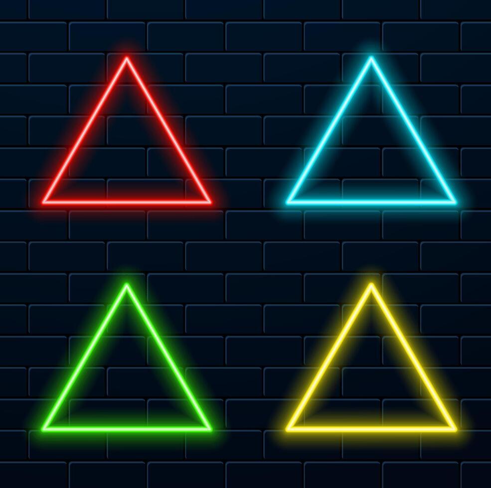Glowing neon pink triangle with sparkles on abstract fog background. Electric light board.fashion design geometric. Empty minimalist art decoration vector