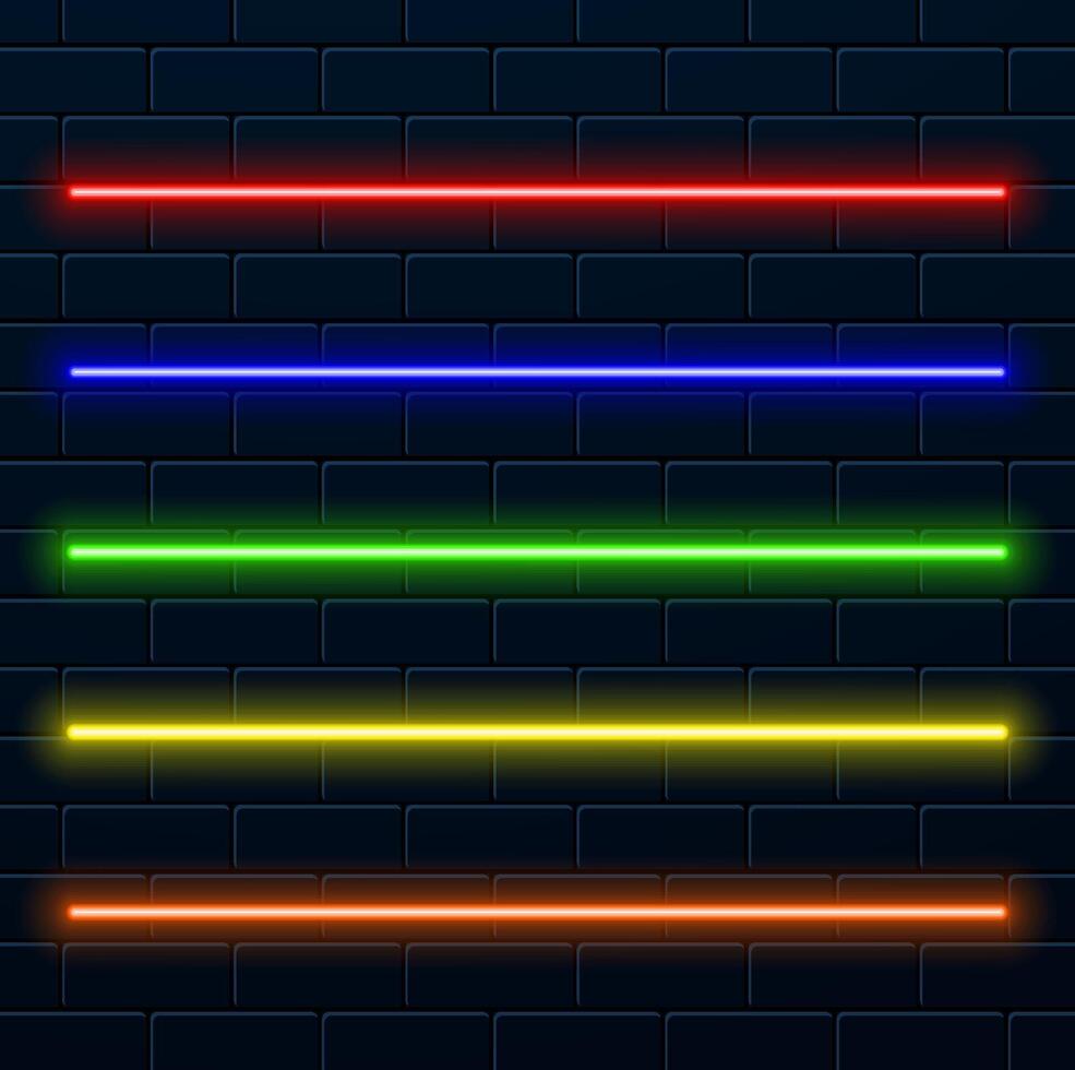 Neon light tube pack isolated on transparent background. illustration vector