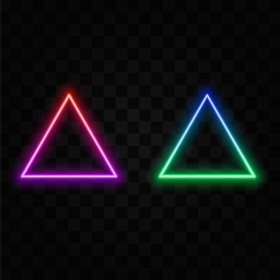 Neon triangle frame icon. Neon line triangle frame illustration. Shiny triangle edges isolated on black background vector