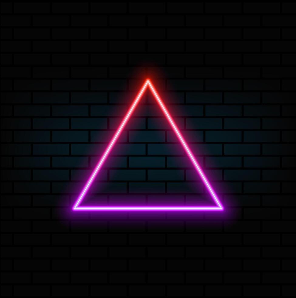 Neon light frame box line triangle background. Led neon glow shape banner sign triangle background frame. vector