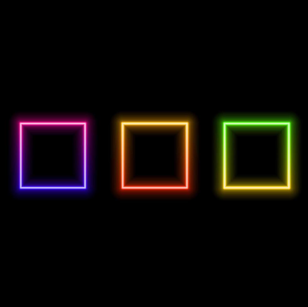 red neon squares. realistic neon rectangle on brick wall. vector