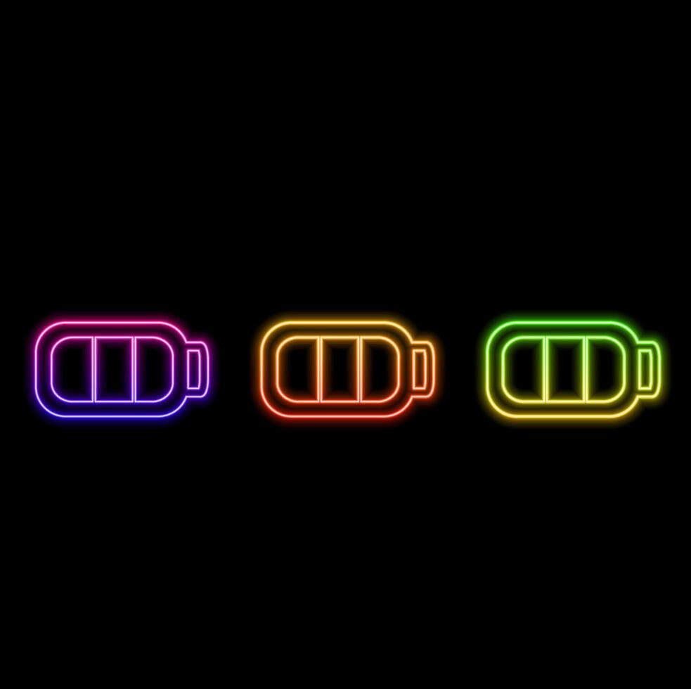 Neon drum icon. Neon Charge Battery Sign with Lightning Strikes vector