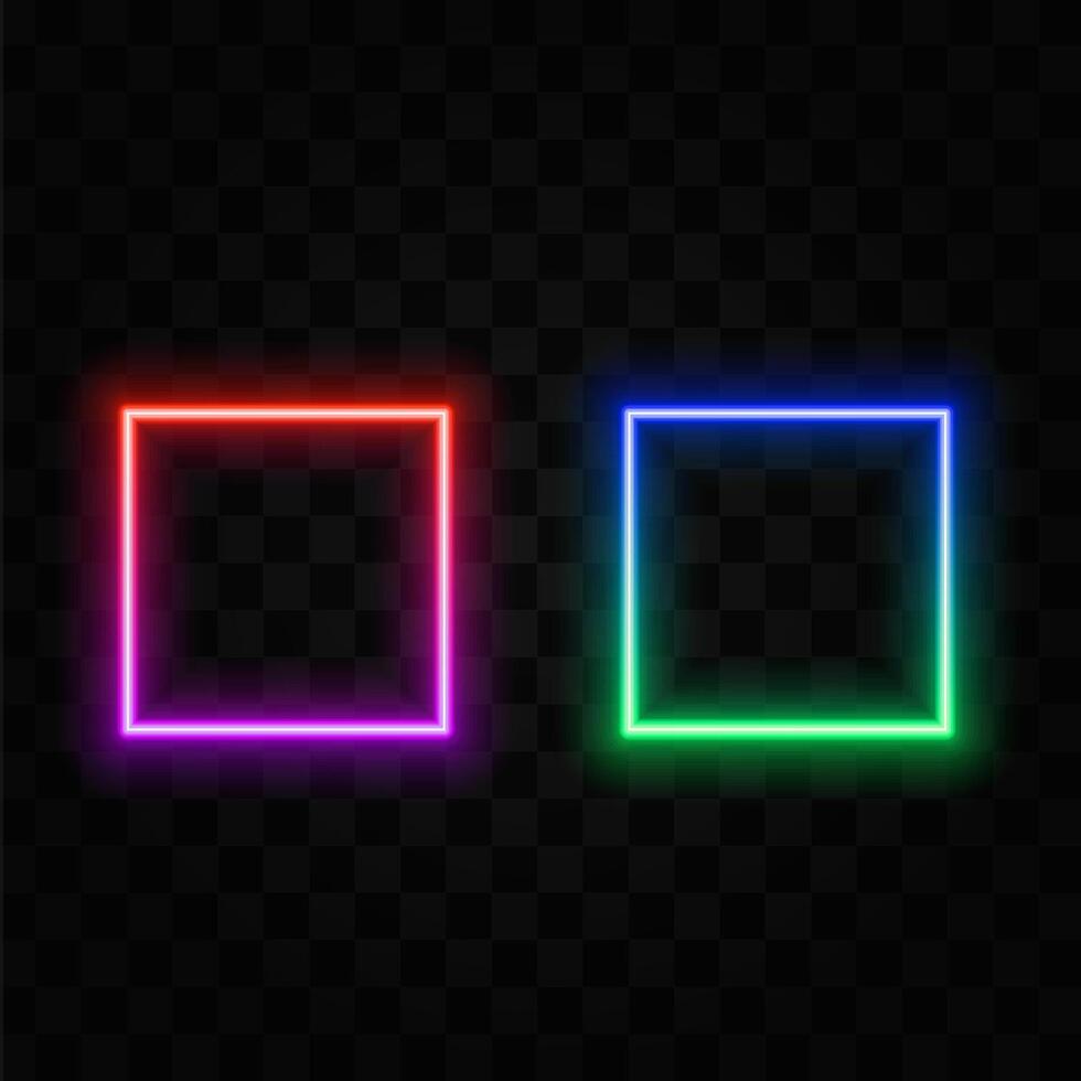 Square blue neon frame on brick wall. Minimum border. Space for text. Bright sign. Editable coup. vector