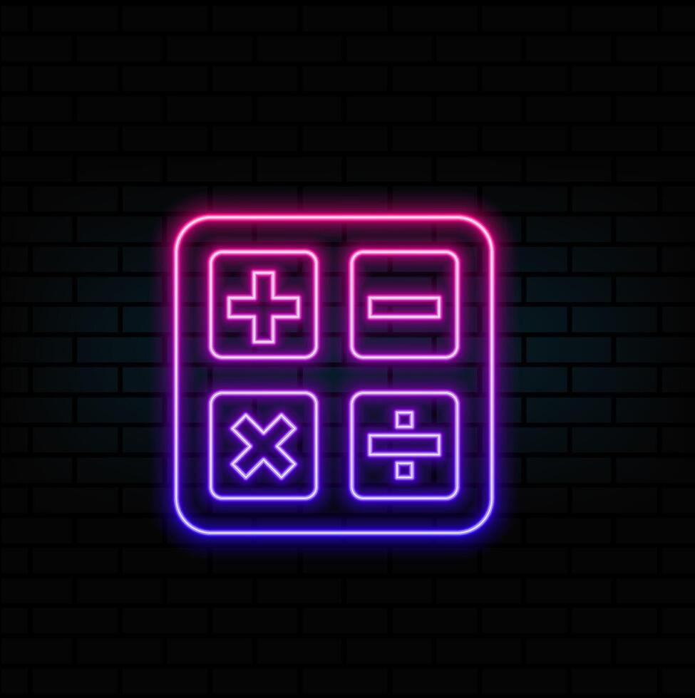 Calculator icon isolated in neon style illustration. vector