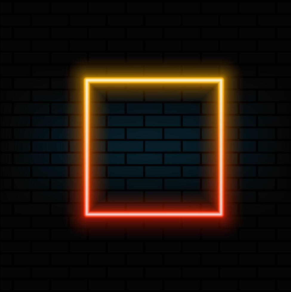 Creative fluorescent color layout made of neon copy space on dark red brick wall. Flat lay neon ultraviolet colors. Minimal concept of retro futurism. vector