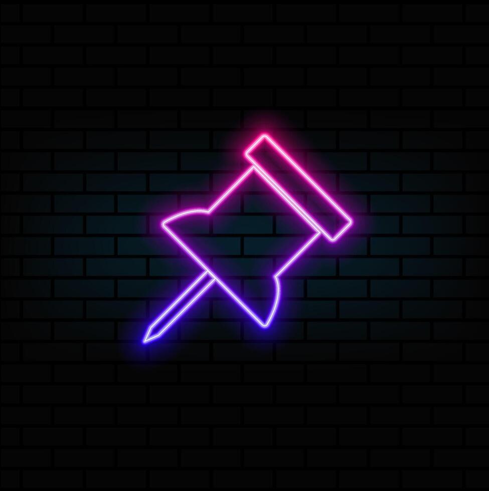 Thumbtack icon set noticeboard pushpin symbol paper thumb push pin sign. neon style. vector