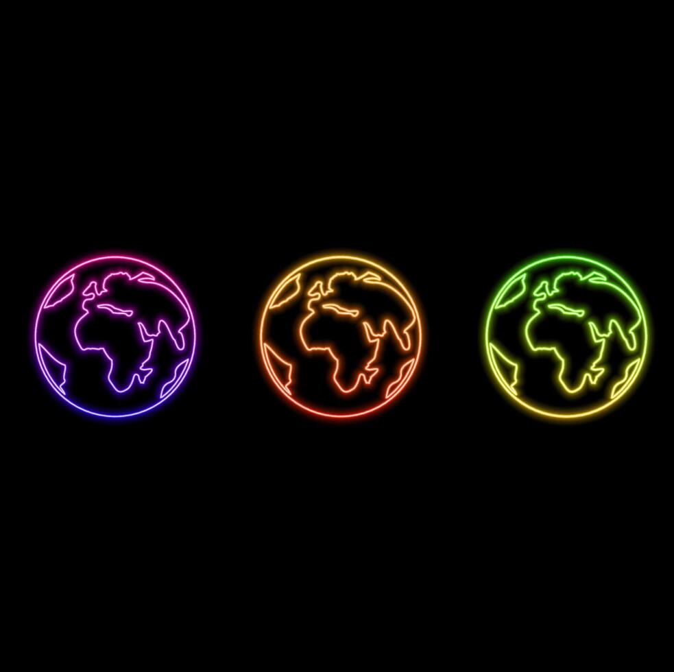 Glowing neon line Earth globe icon isolated on blue background. Sign of the world or the Earth. Global symbol of the internet. Geometric shapes. vector
