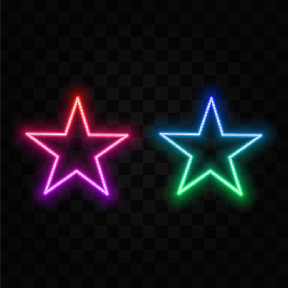 Neon star frame or neon lights sign. Geometric glitter sketches star shape, laser glowing lines. Abstract background with space for your text. Illustration vector