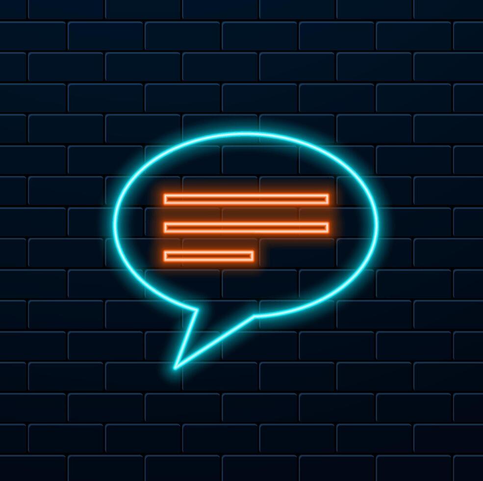 Neon chat sign, chat bubbles, chat bubbles in glowing neon light, message glowing bubbles, typing icon vector