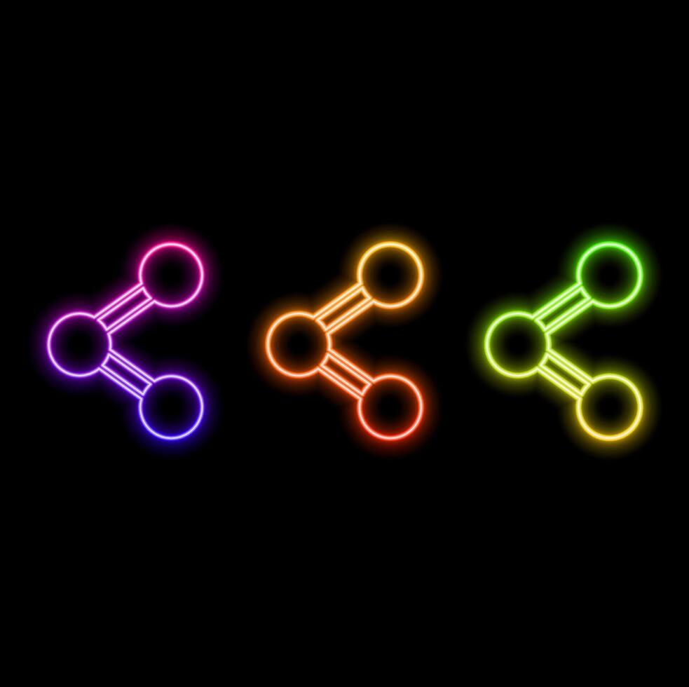 Glowing neon line Share icon isolated on black background. vector