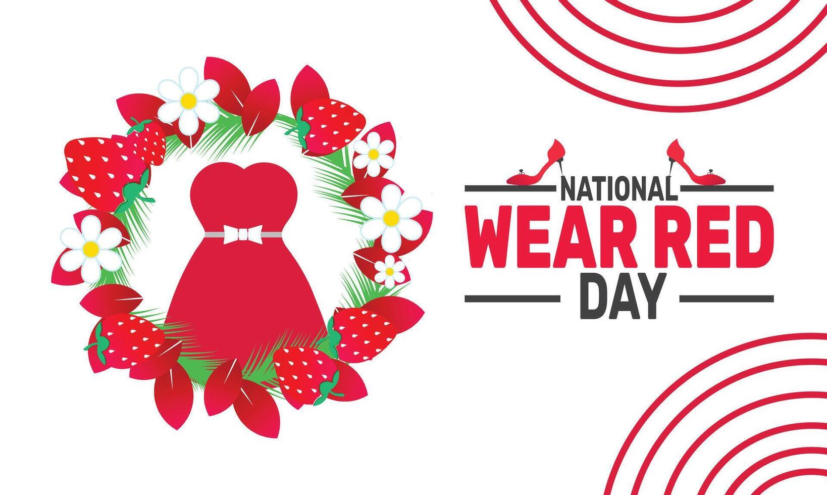 Celebrate Wear Red Day by donning red to support the fight against heart disease in women. It aims to raise awareness and promote healthy habits that can save lives and improve well-being. vector