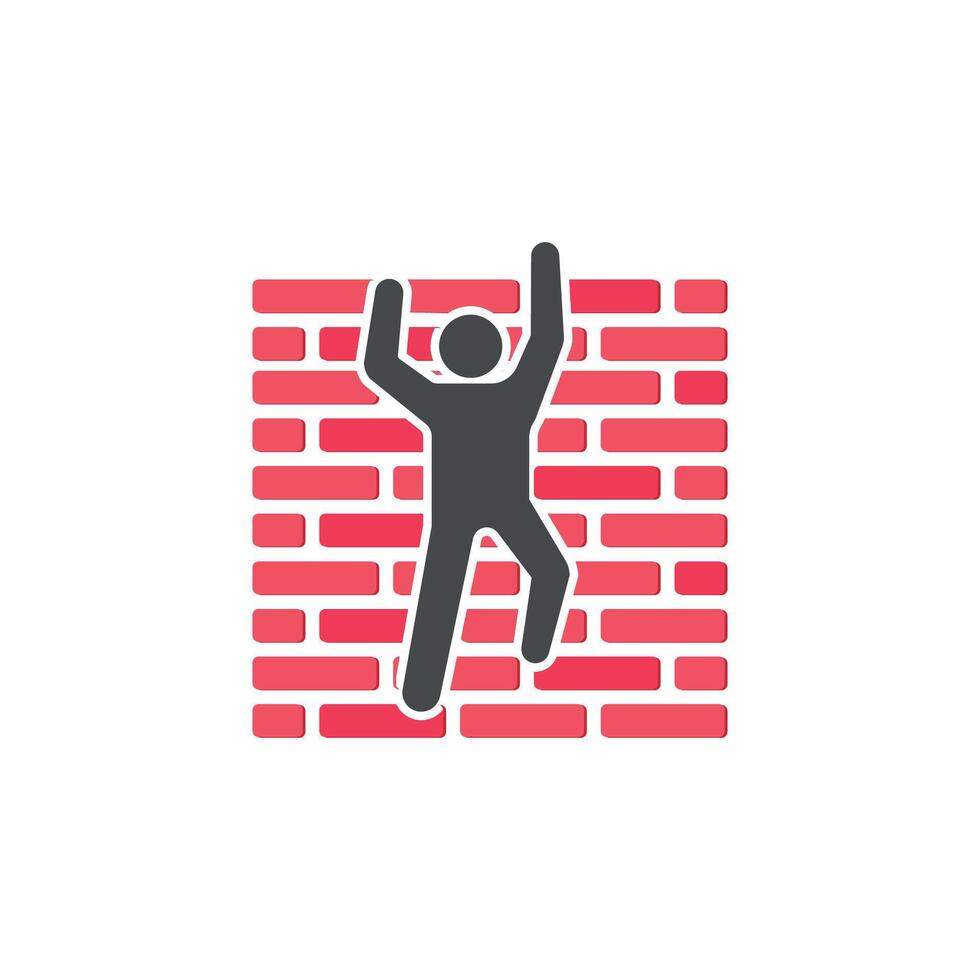 Flat design illustration of a person climbing a red wall. vector