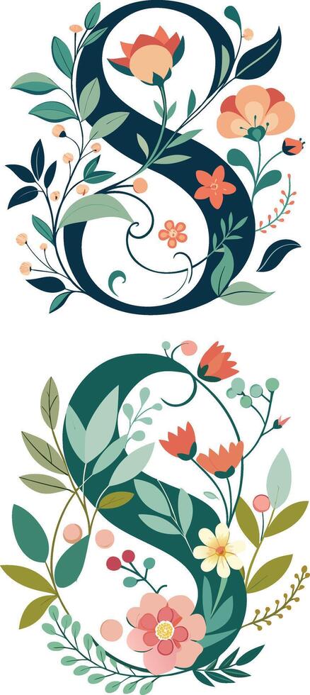 Floral Letter Monogram S clipart vector