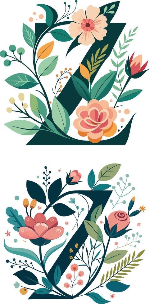 Floral Letter Monogram Z clipart vector