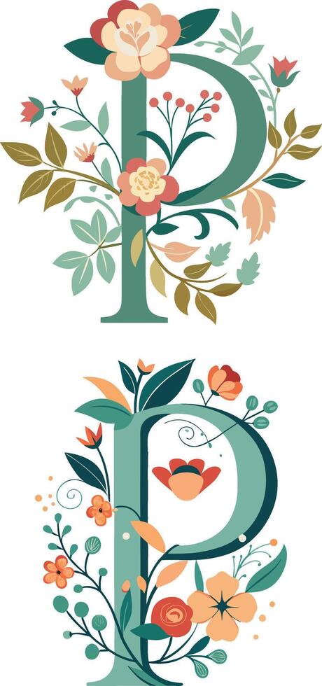 Floral Letter Monogram P clipart vector