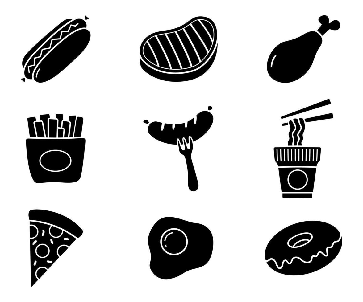 Fast food unhealthy meal collection silhouette illustration vector