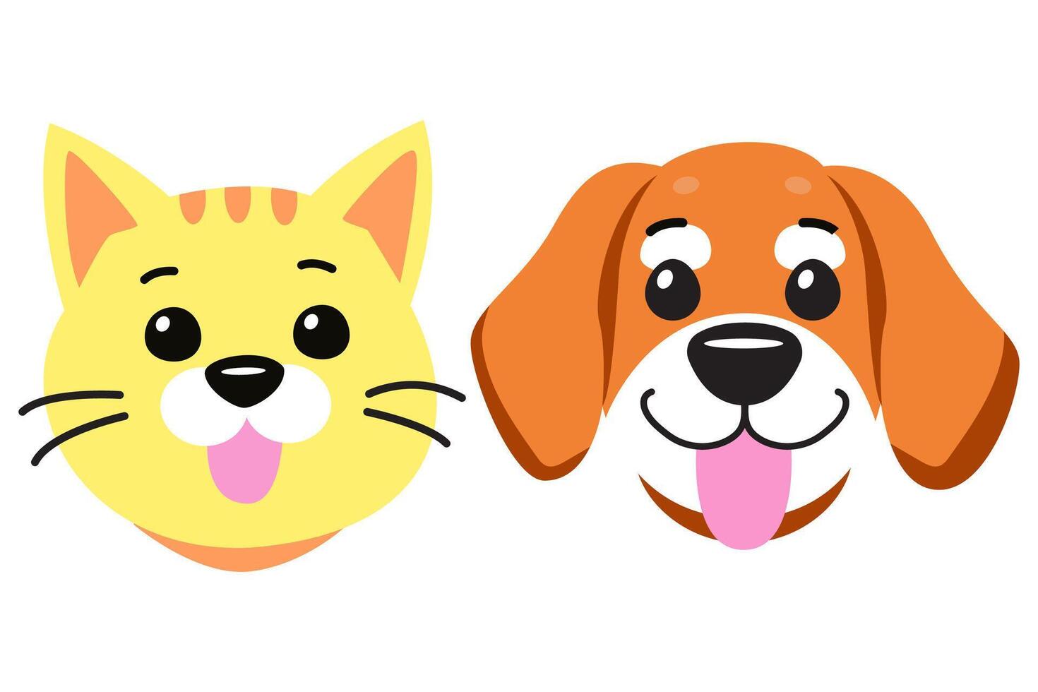 Dog and cat cartoon faces smiling friendship hand drawn illustration isolated on white vector