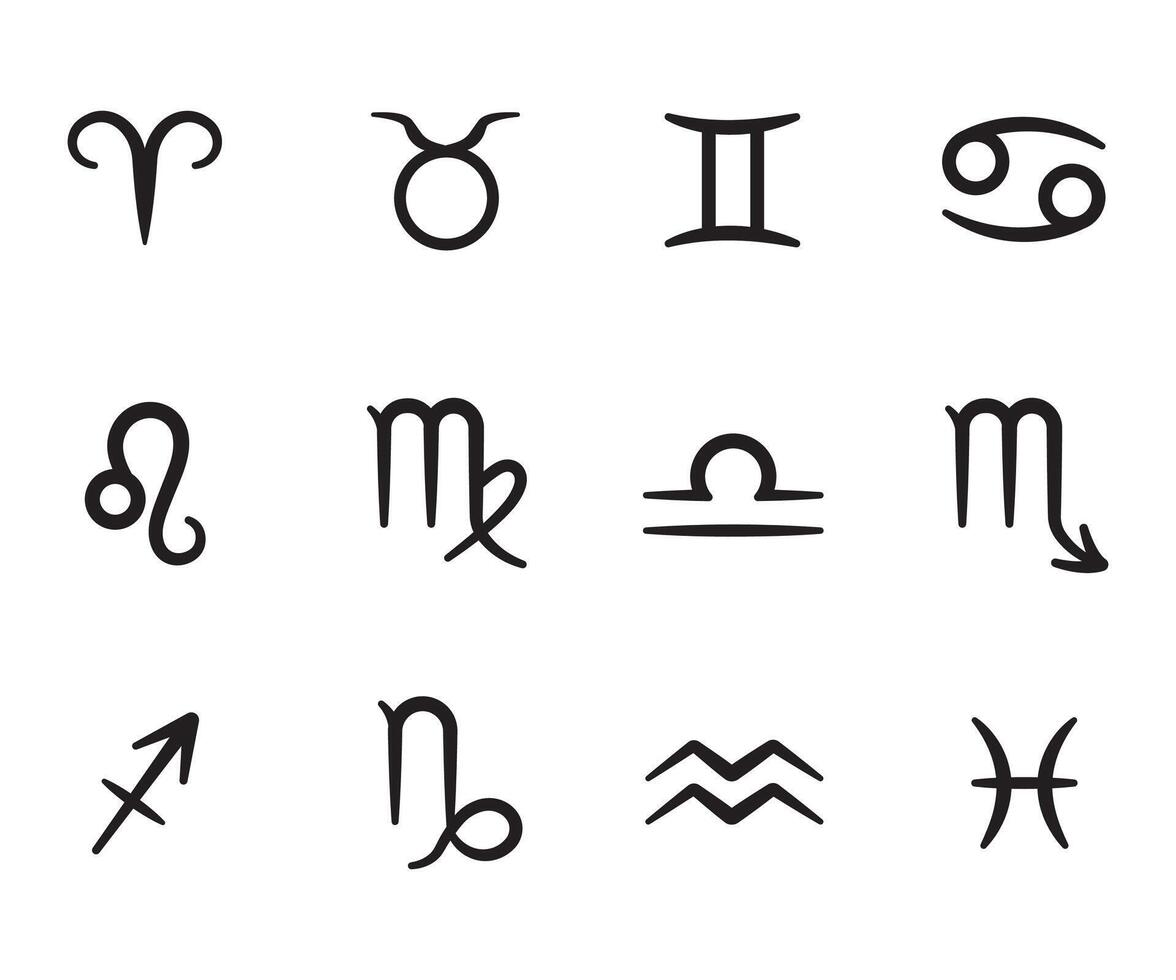 Zodiac signs black icons set astrology concept minimalist illustration vector