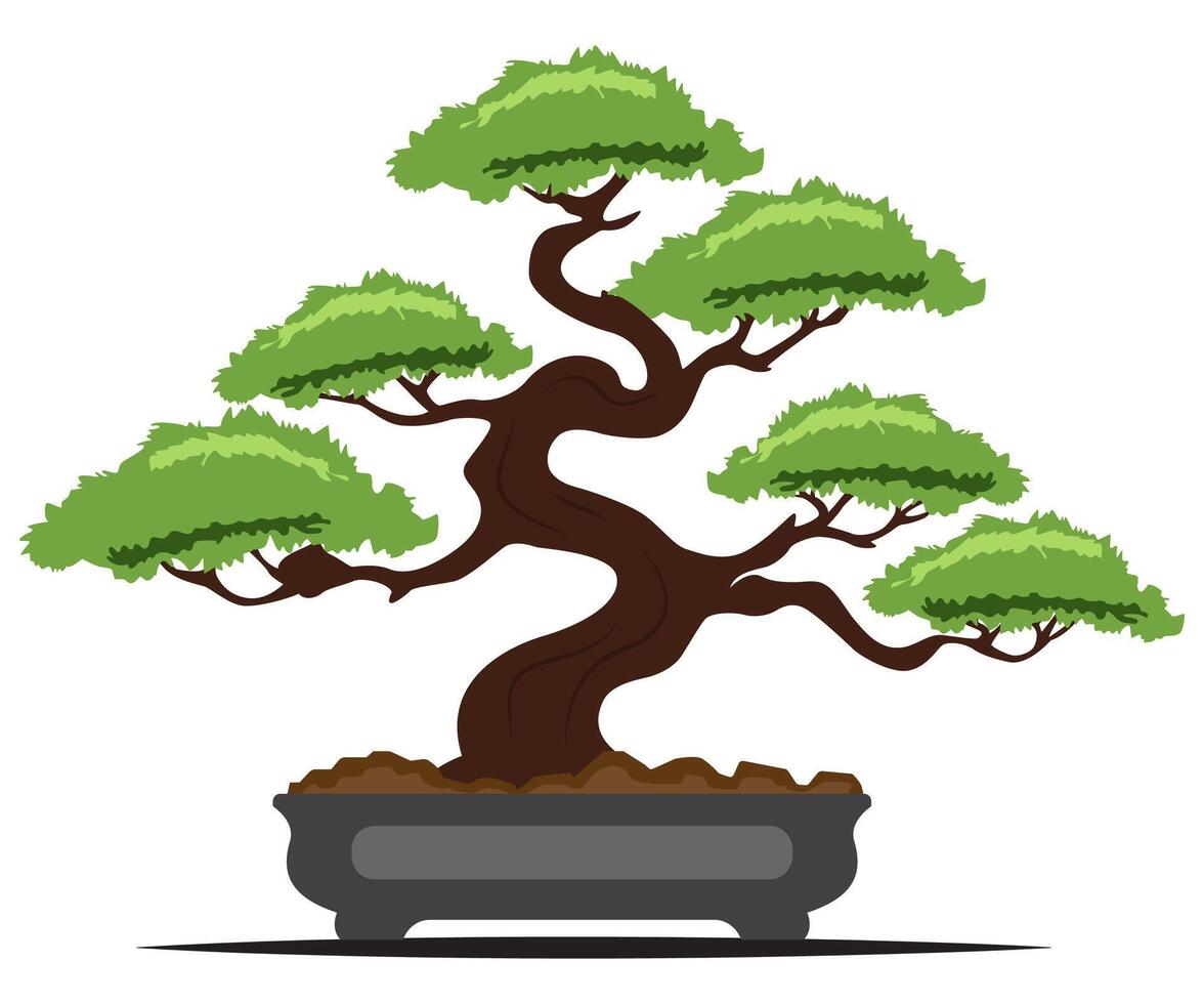 Bonsai ancient tree hand drawn flat illustration vector