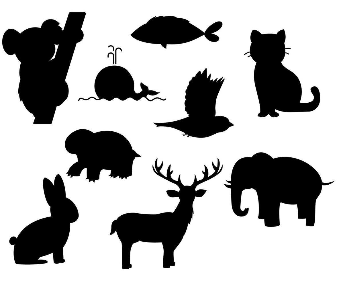Wild life animals collection zoo silhouette illustration vector