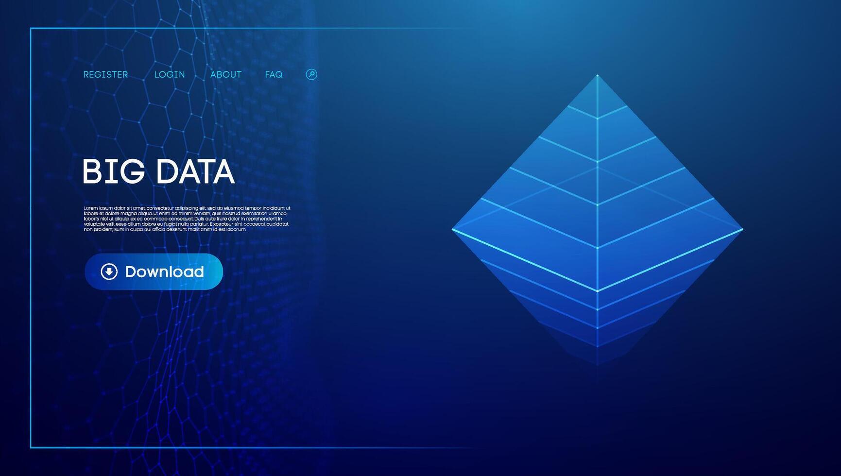 3D geometric wireframe representing big data on a futuristic digital interface. vector