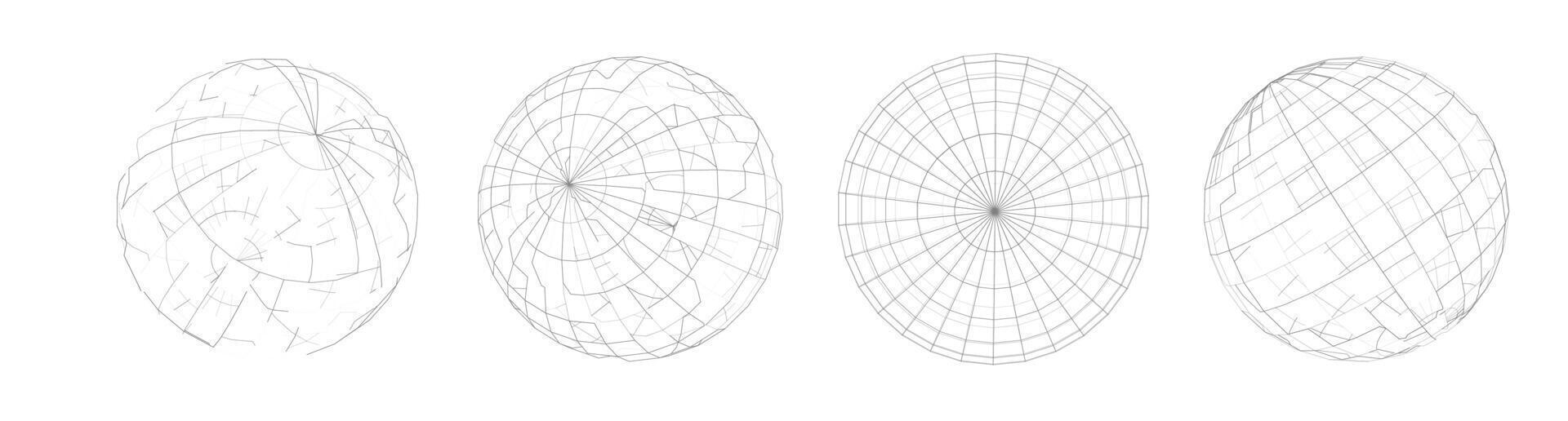 Checkerboard and wireframe spheres on white background vector