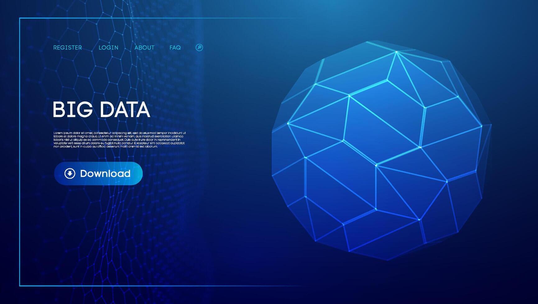 Technology sphere 3d. Blue big data background. Wireframe mesh protect globe. vector