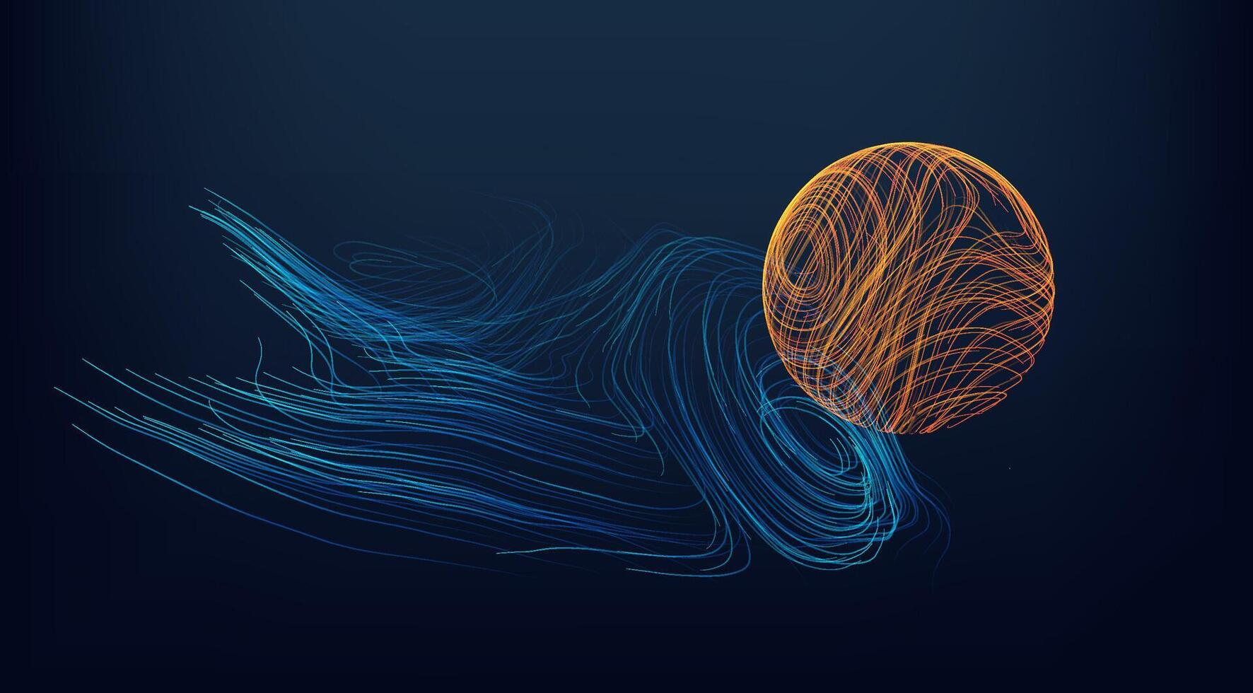 Big data analytics abstract background. 3d sphere data stream in abstract style. Abstract technology background wave flow. Data science concept. Technology analysis. Worldwide business vector