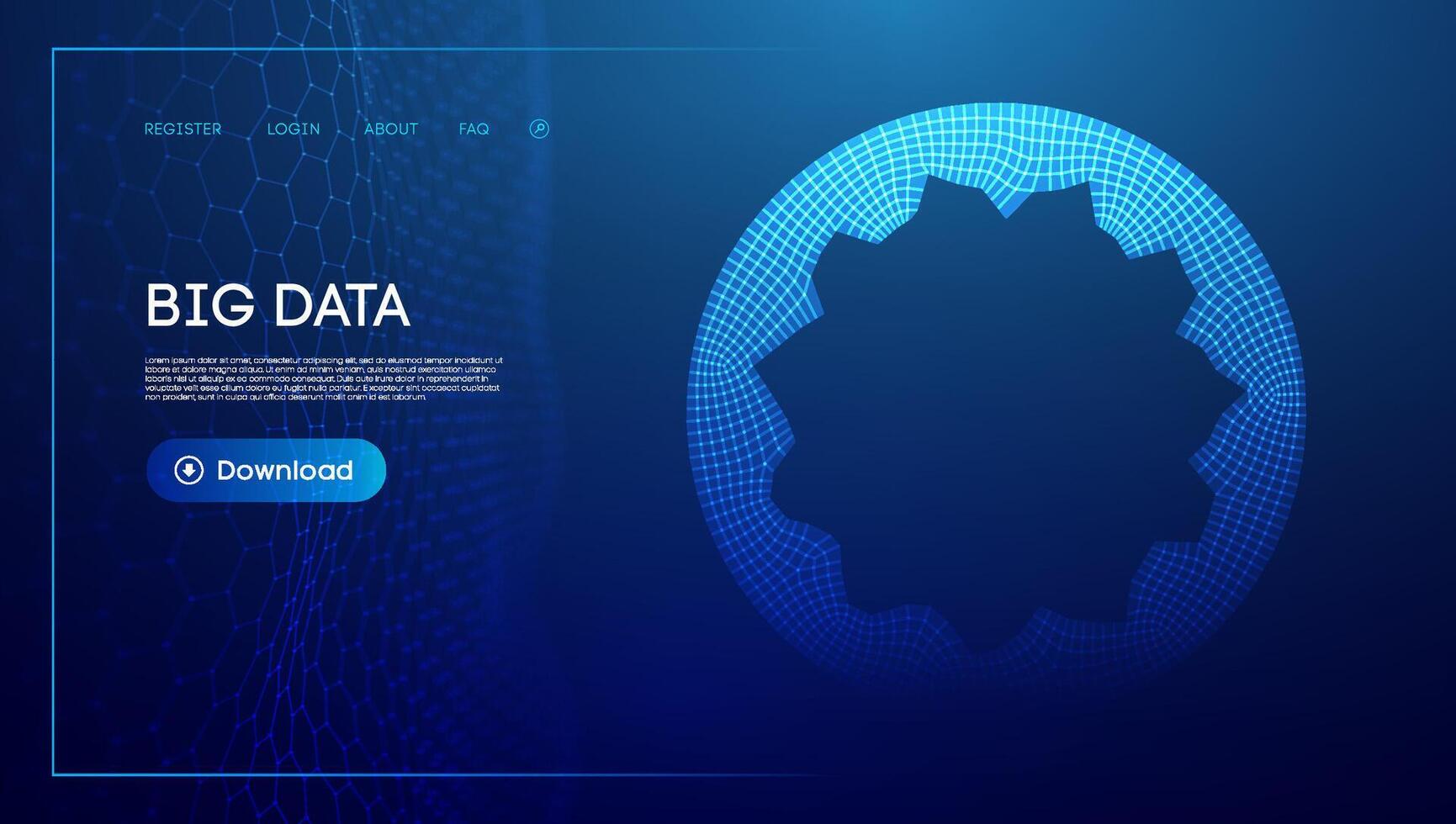 Blue data circle 3d illustration. Sound wave tech . Digital data flow technology background. vector
