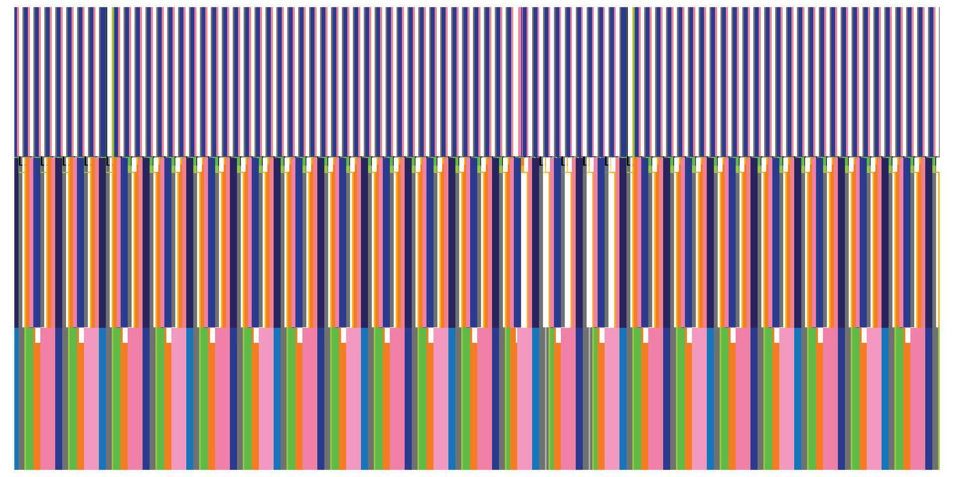 Abstract colorful striped pattern with varying orientations and border details. vector