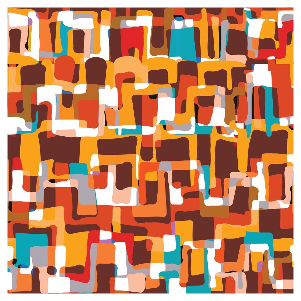 Abstract square colorful pattern with maze like shapes, bordered by a geometric frame. vector