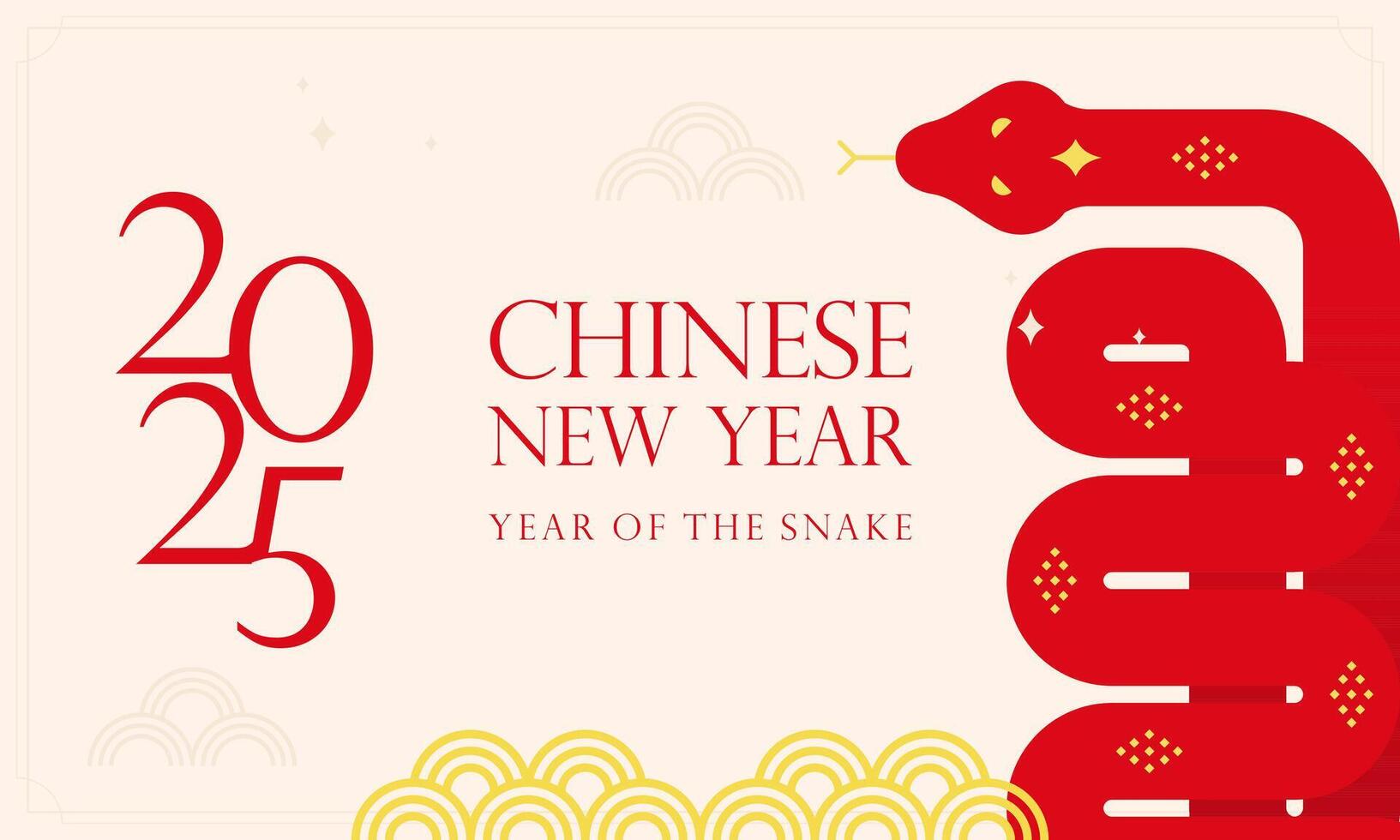 Happy Lunar New Year 2025. Chinese New Year of the Snake Zodiac Flat