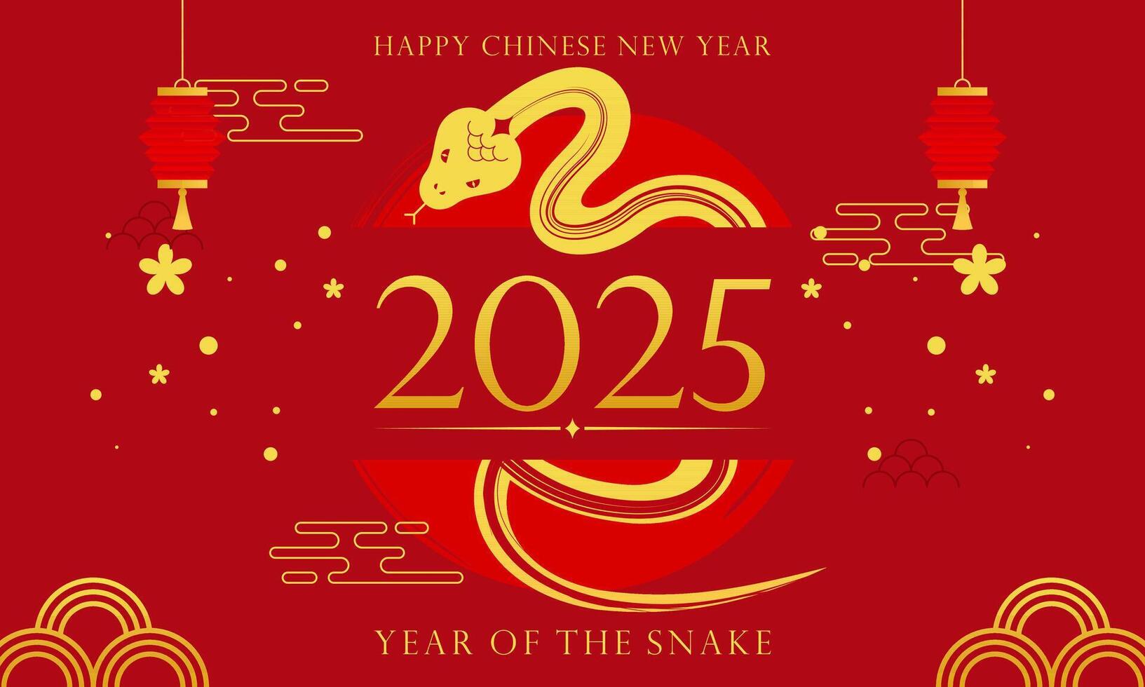 Happy Lunar New Year 2025. Chinese New Year of the Snake Zodiac on a Red Background Illustration vector