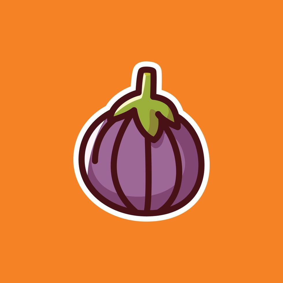 Cute Cartoon Eggplant with Happy Expression - Fun Vegetable Art for Healthy Eating vector