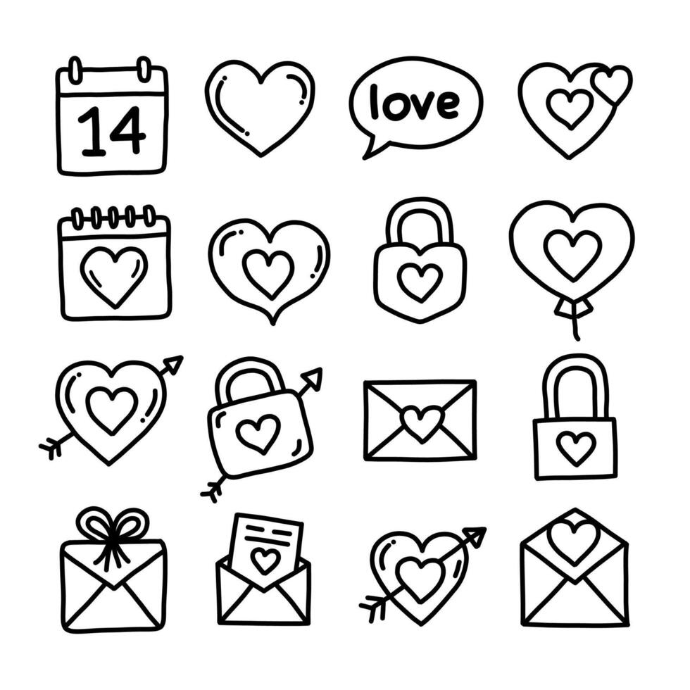 Set Outline Collection Valentines Day Illustration Isolated White Background vector