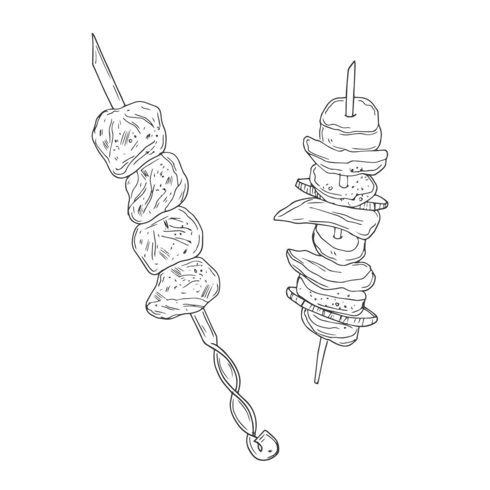 Shish kebab in hand drawn sketch style, illustration vector