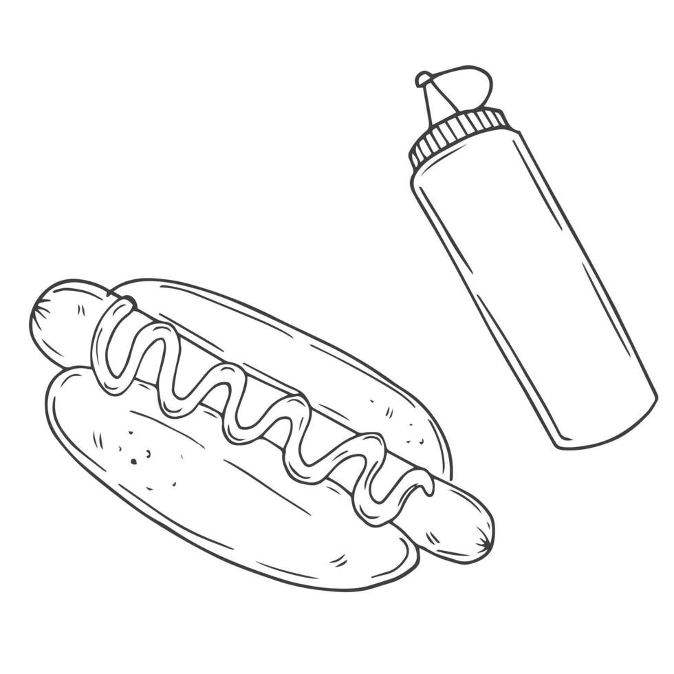 Hot dog doodle icon. Drawing sketch illustration hand drawn line. vector