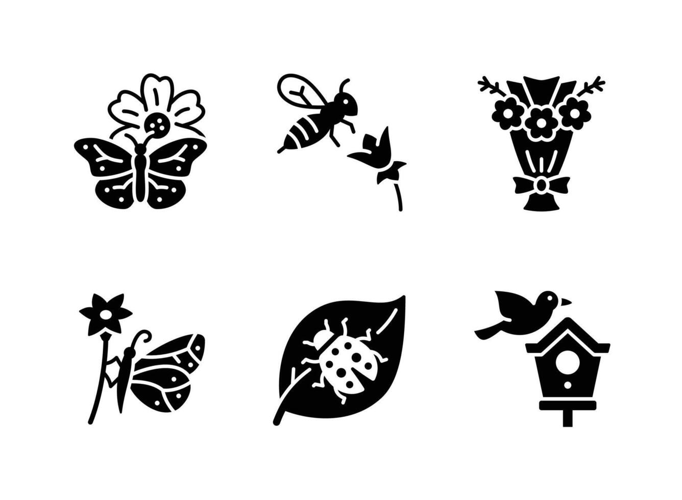 Flower Spring, Bee Nectar, Bouquet Solid Icons vector