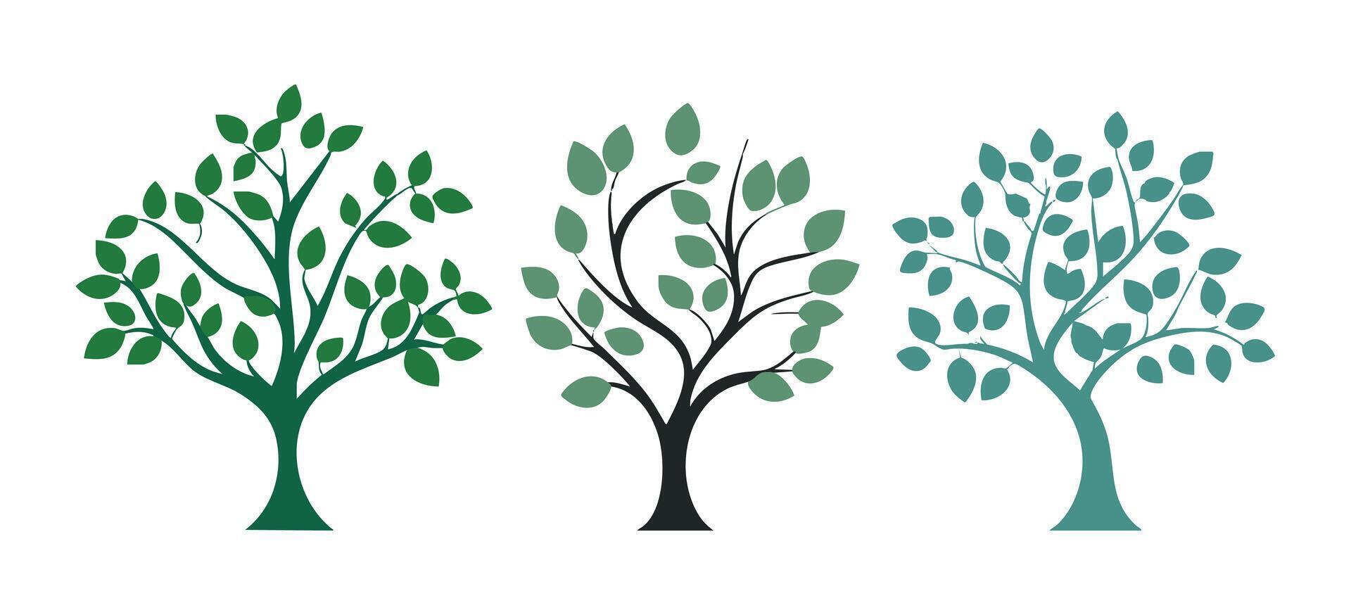 Flat design tree and leaf collection, perfect for logo botanical and nature-inspired projects. Green colored leaves vector