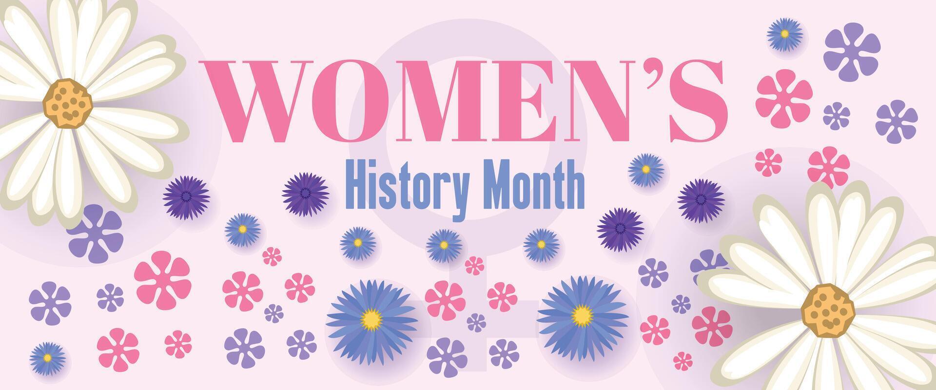 Delicate pink and floral design for Womens History Month celebrating the strength, achievements, and rights of women worldwide vector