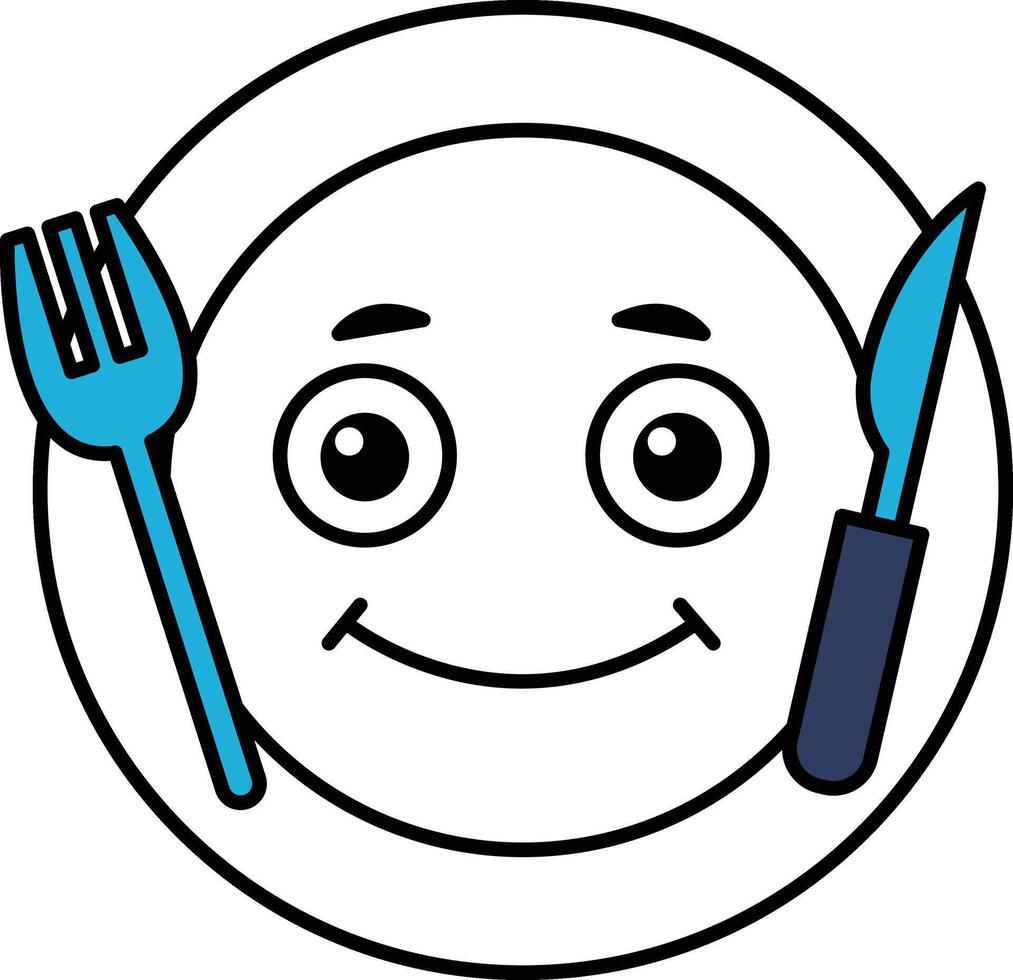 A smiling face with a fork and knife on a plate vector